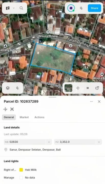Tanah Dijual Lokasi Sanur Bali - Image 1 of 2