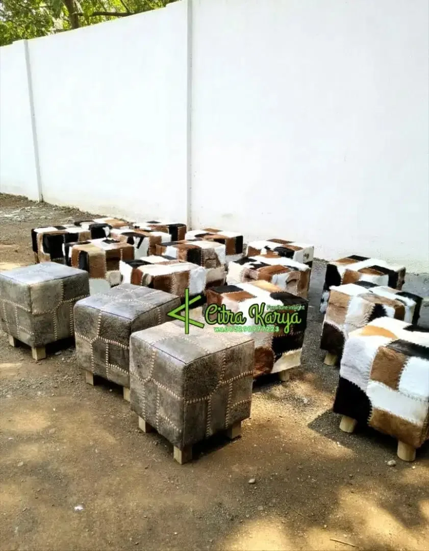 Stooll , ottomat kulit kambing asli ,kulit sapi asli leather cow - Image 2 of 4