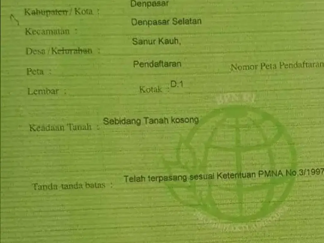 Di Jual Tanah 1,25 Are - Lokasi Tukad Bilok, Sanur Kauh, Denpasar Selatan - Image 2 of 3