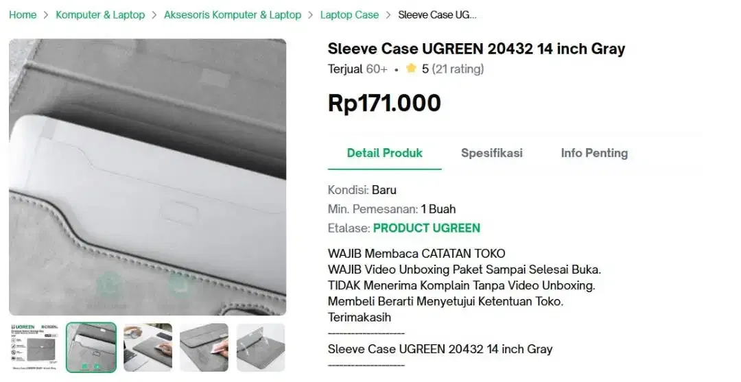 [FS] Sleeve Case Laptop UGREEN 20432 14 inch Gray - Image 5 of 5