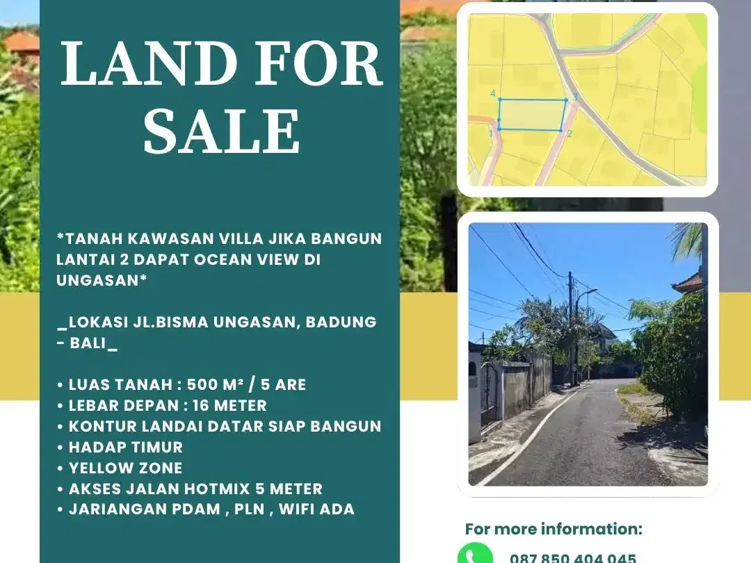 Tanah kawasan Villa Jika Bangun Lantai 2 Dapat Ocean View di Ungasan - Image 1 of 5