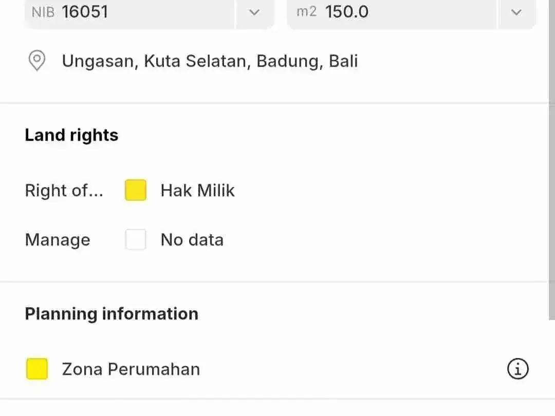 Tanah strategis zona kuning cocok untuk villa toyaning ungasan Bali - Image 4 of 5