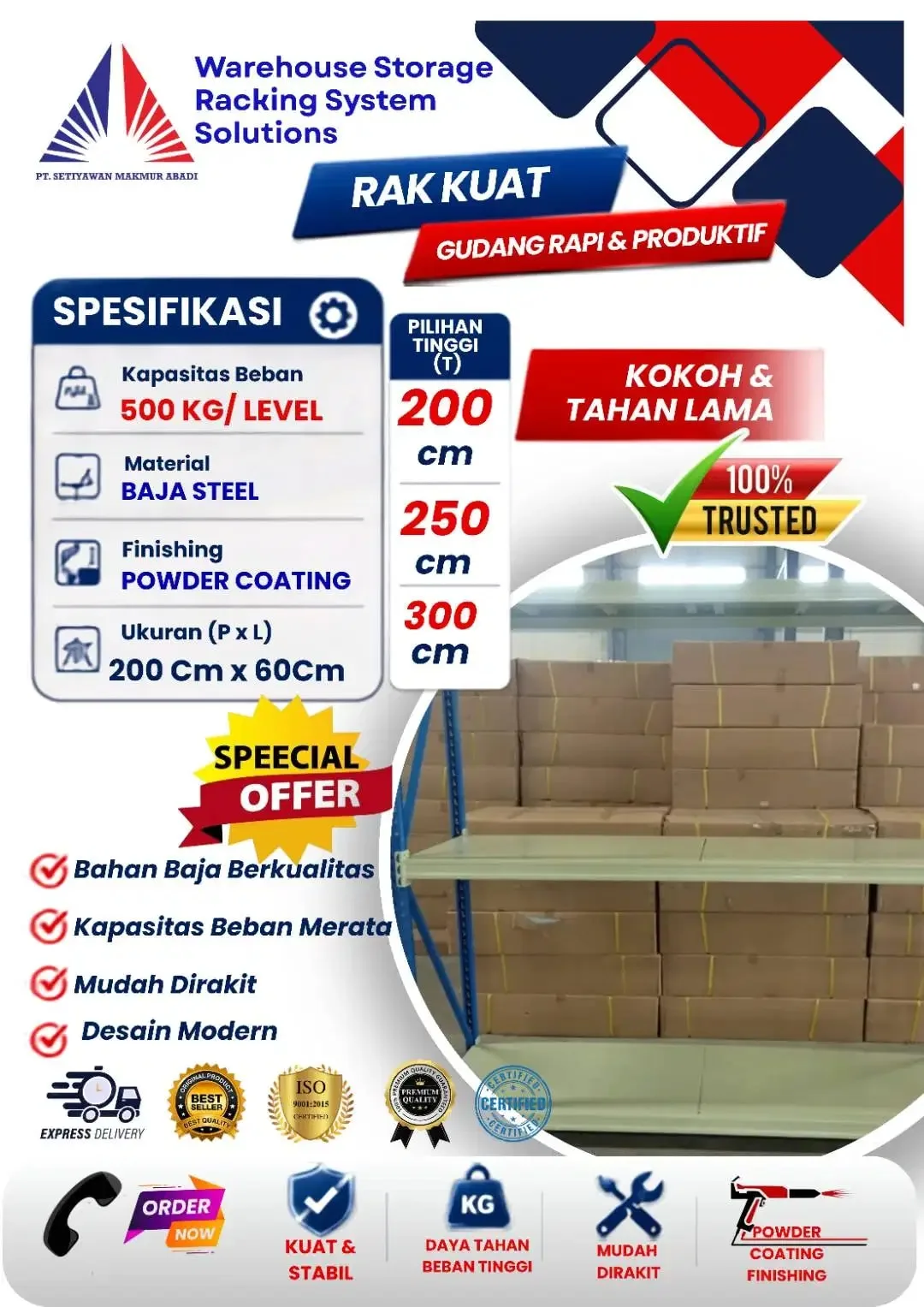 RAK GUDANG SHELVING AMBALAN 500KG PER LEVEL  READY STOK - Image 2 of 4