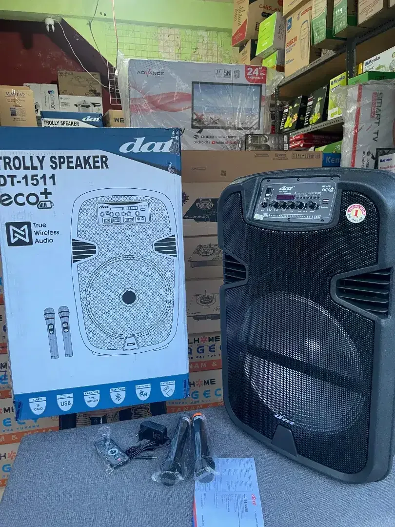 Baru merk DAT speaker troly karaoke jumbo 15 inch udah isi 2 mic - Image 1 of 2