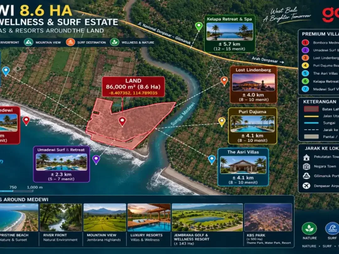 Land For Sale Medewi 8,6 HA Ocean & River Front and Mountain View - Image 2 of 10