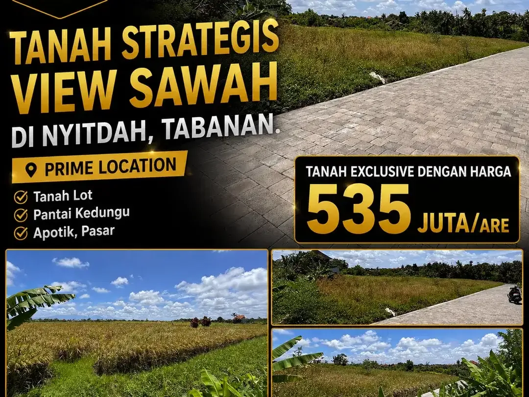 TANAH STRATEGIS VIEW SAWAH DI NYITDAH TABANAN DEKAT TANAH LOT - Image 2 of 6
