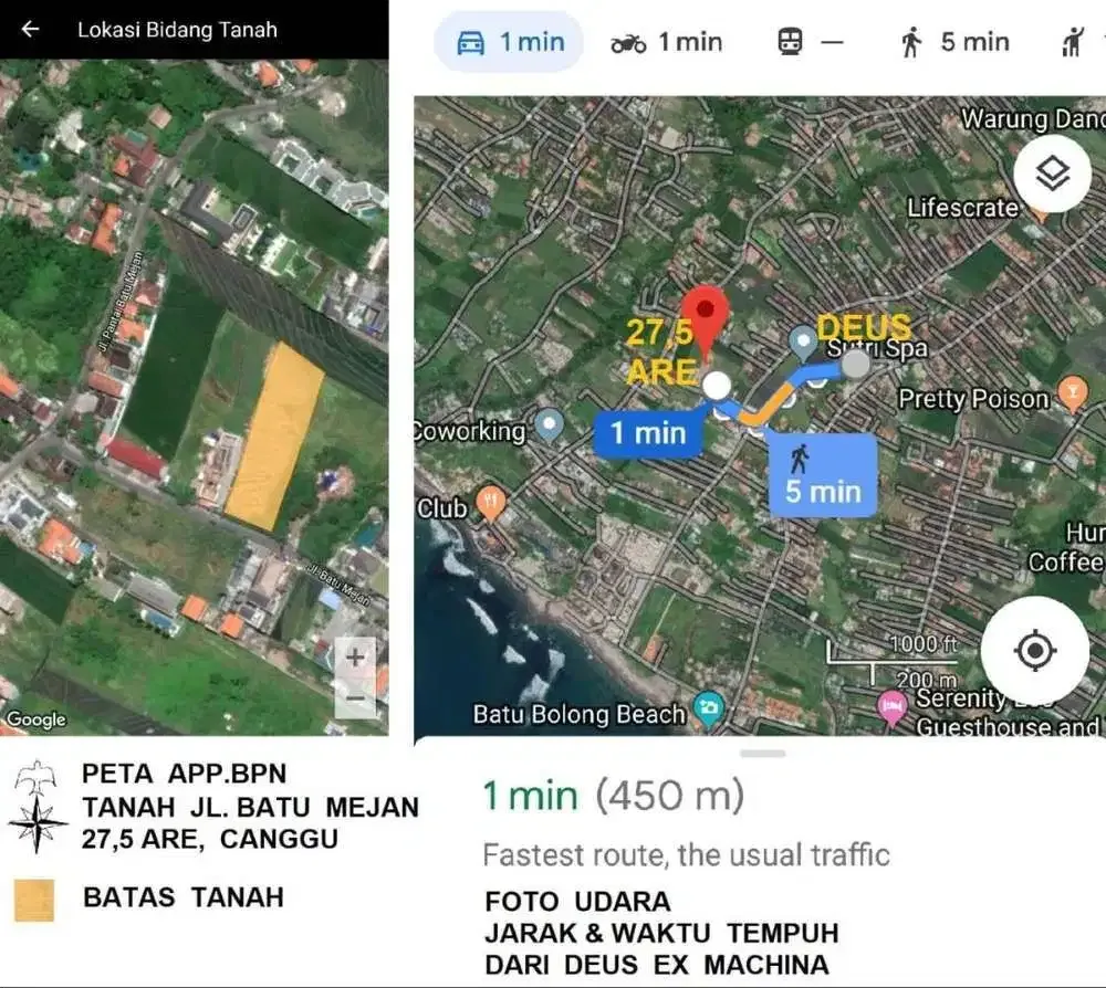 Dijual Tanah Dekat Pantai Lokasi Canggu - Image 1 of 4