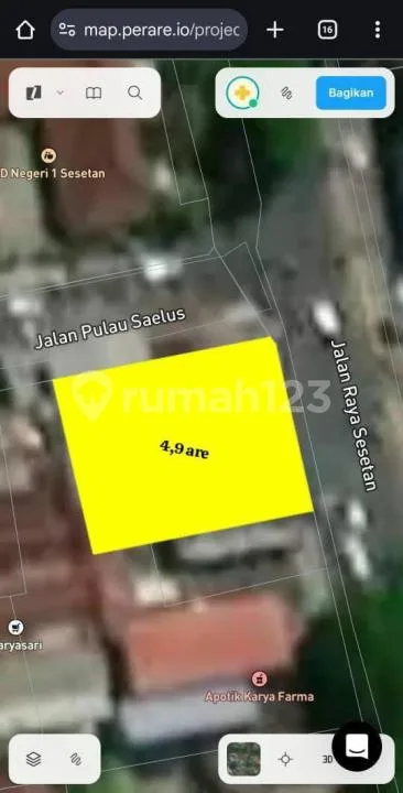 Tanah Hook Strategis Premium Zona Merah di Jalan Raya Sesetan - Image 1 of 3