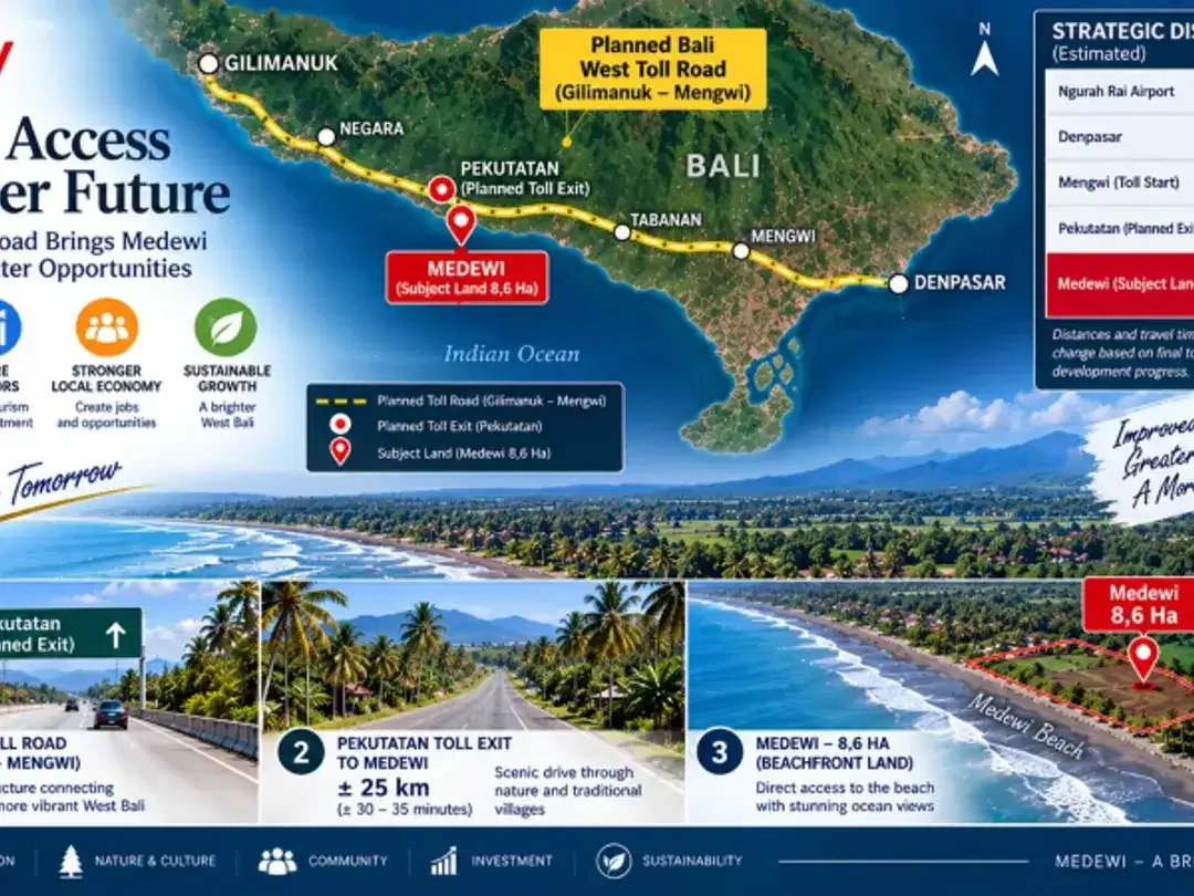 Land For Sale Medewi 8,6 HA Ocean & River Front and Mountain View - Image 5 of 10