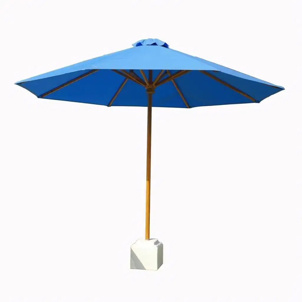 Outdoor Umbrella Biru dengan Tiang Kayu Premium - Image 1 of 3