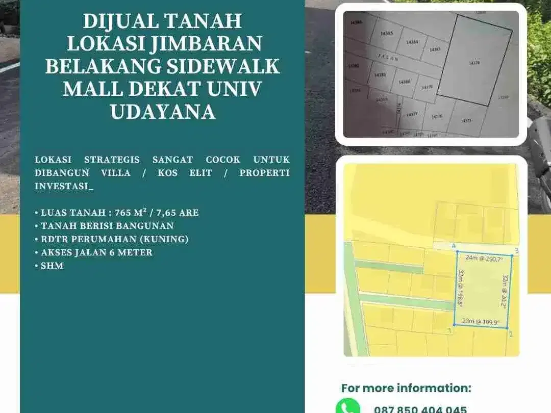 DIJUAL TANAH LOKASI JIMBARAN BELAKANG SIDEWALK MALL DEKAT UNIV UDAYANA - Image 2 of 5