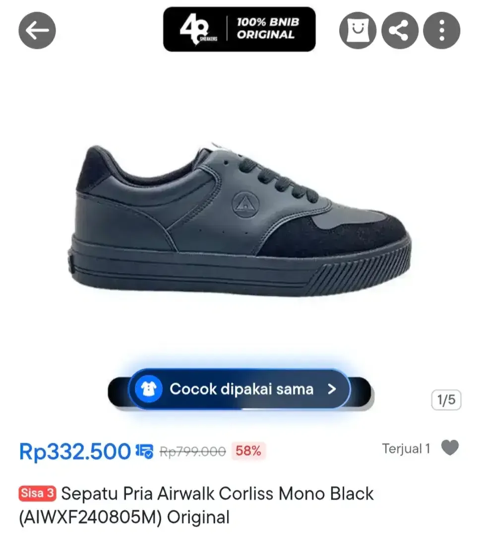 Sepatu Pria Airwalk Corliss Mono Black Bekas Original Size 40 - Image 4 of 4
