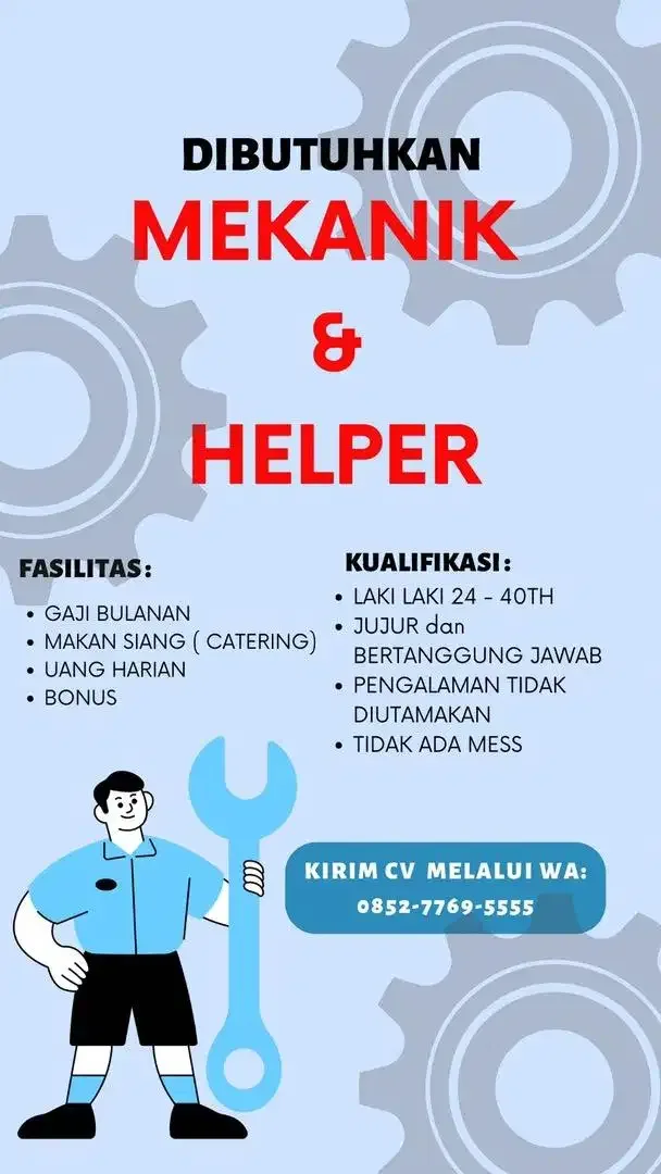 Dibutuhkan Mekanik, helper mekanik, tenaga serabutan bengkel - Image 2 of 2