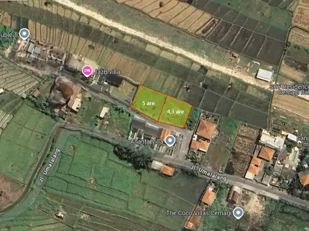 Tanah Freehold Dekat Pantai Cemagi Zona Pariwisata Luas 5 Are dan 4,3 Are Cocok untuk Investasi Villa - Image 3 of 4