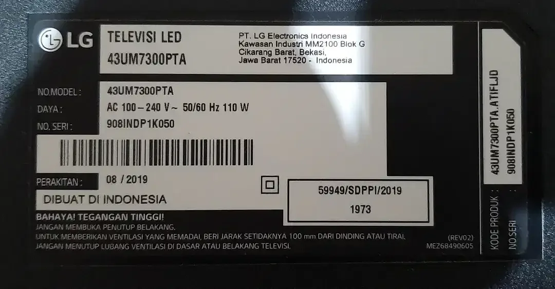 Tv led smartv lg 43um7300pta rusak - Image 1 of 3