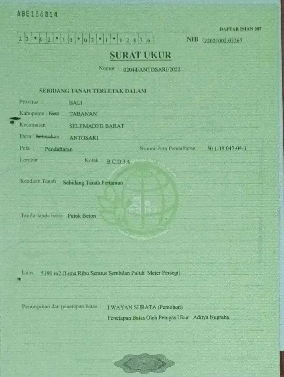 Dijual Cepat Lahan Kering Strategis 52,8 Are Dekat Pantai Soka Tabanan - Image 2 of 2