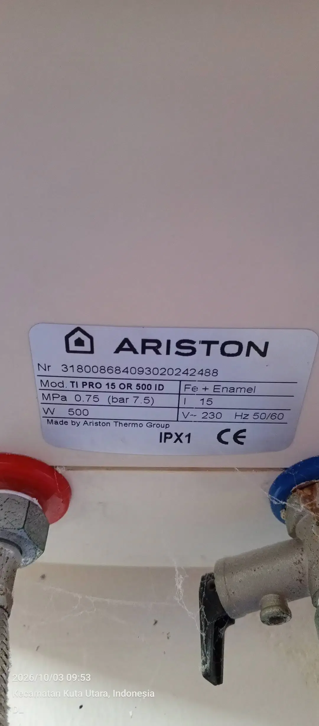 Water Heater Listrik Ariston Ti Pro 15 Liter (500W) - Test Panas - Image 2 of 3