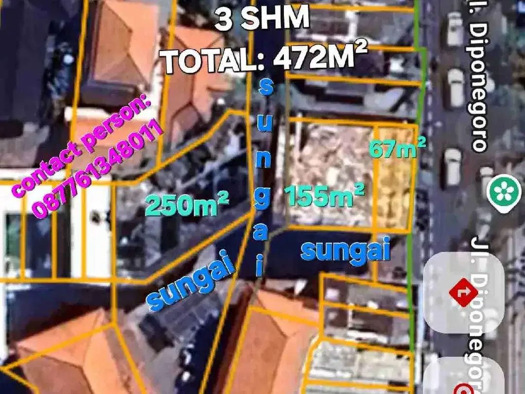Jual tanah untuk ruko/bisnis luas 472m² di jln RAYA DIPONEGORO Denpasar Bali - Image 6 of 10