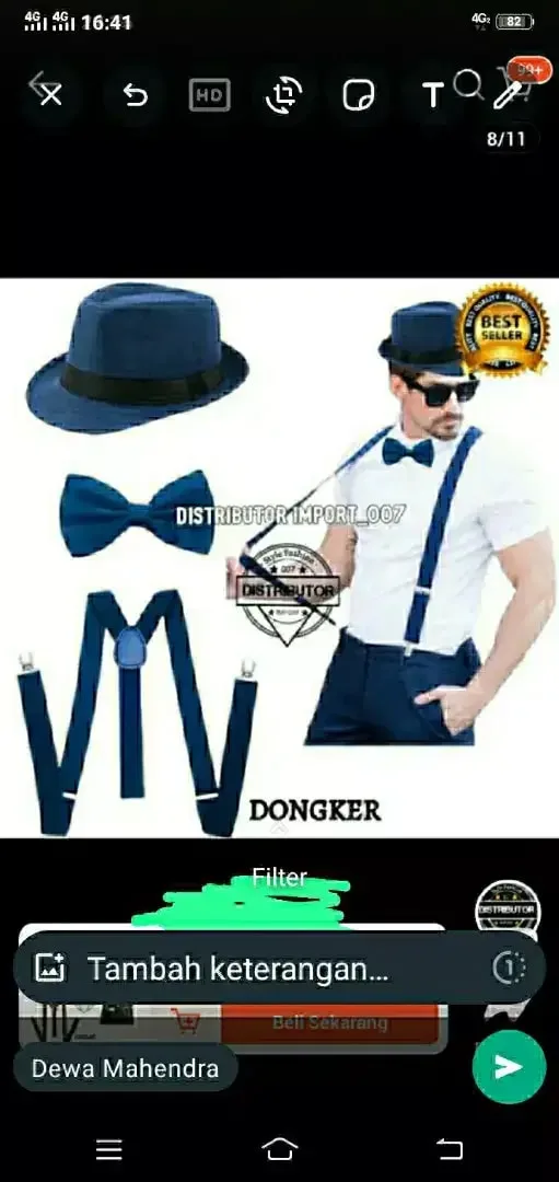 Suspender + Dasi kupu + Topi Pria Wanita dewasa - Image 4 of 5