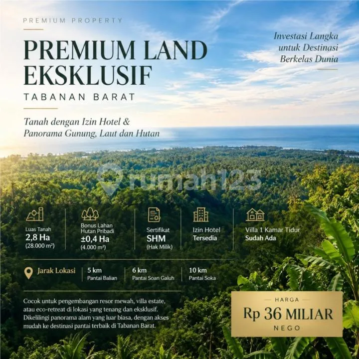 Tanah Premium Eksklusif dengan Izin Hotel di Tabanan Barat Triple View - Image 1 of 4