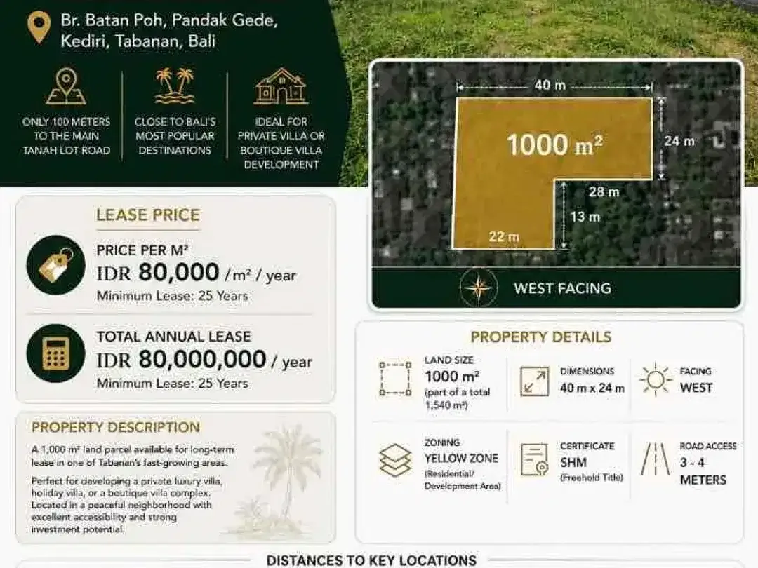 PREMIUM LAND FOR LEASE – PANDAK GEDE, KEDIRI, TABANAN, BALI - Image 1 of 10