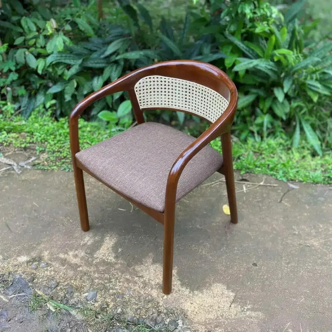 Kursi Cafe Selly Anyaman Rotan Makan Restoran Retro Kayu Jati - Image 2 of 4