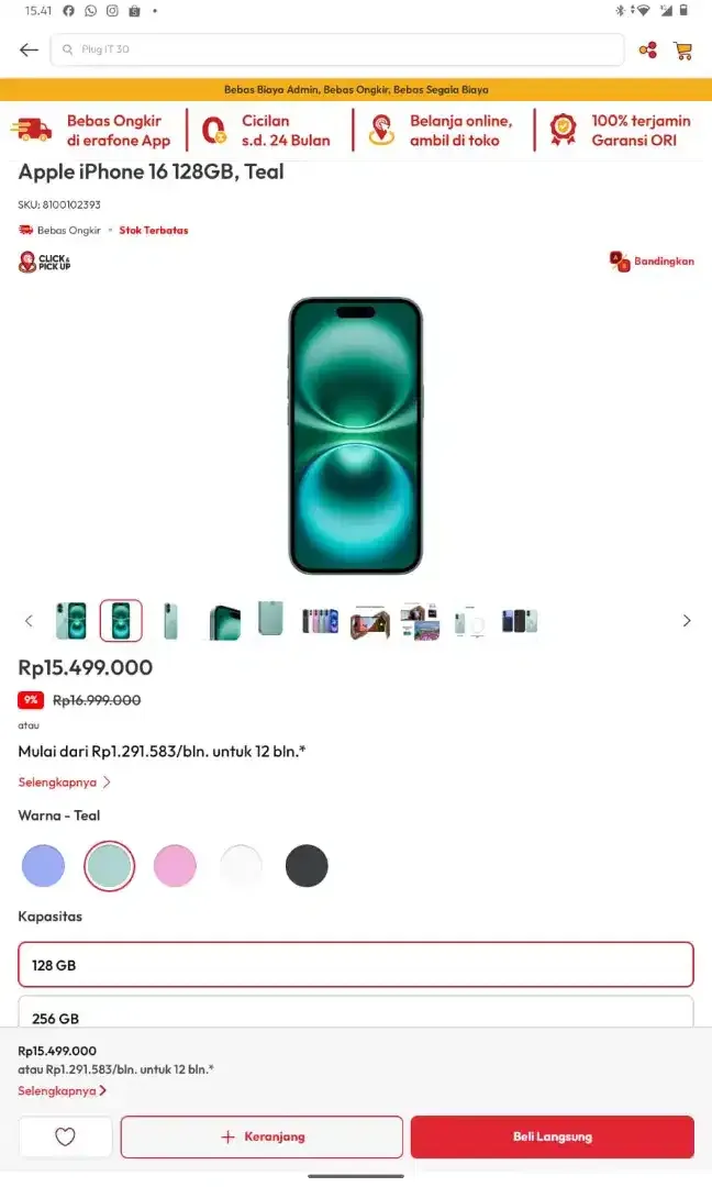 Apple iPhone 16 128GB,teal - Image 1 of 1
