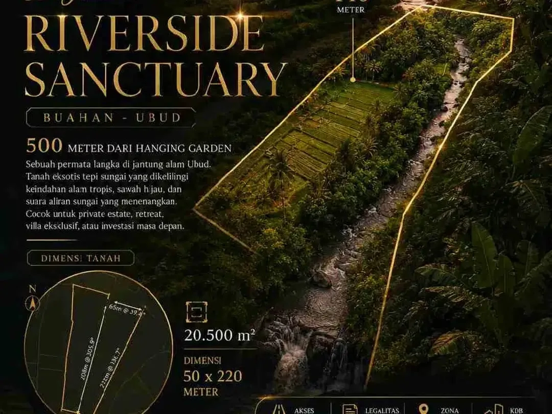 Tanah Riverside Buahan Ubud 500 mtr Hanging Garden hotel - Image 2 of 10