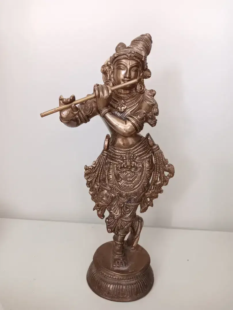 Patung Krishna Asli India Perunggu Bronze Murti - Image 1 of 4