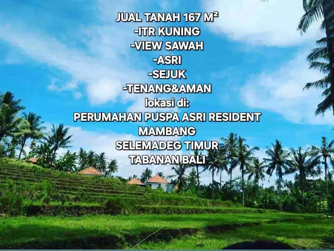 Jual Tanah 1,67are VIEW SAWAH, ITR perumahan di Puspa Asri Residence, Selemadeg Tabanan Bali - Image 6 of 10