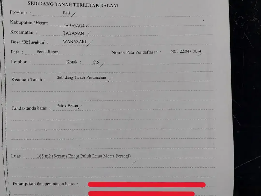 DIJUAL TANAH PERUMAHAN 165M2 JL. BATUKARU WANASARI TABANAN BALI - Image 6 of 7