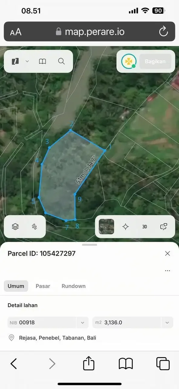 Dijual Tanah Tepi Sungai Lokasi Tabanan - Image 7 of 10