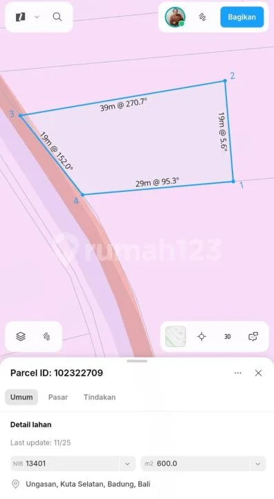 Tanah 6 Are Premium Sangat Langka Ungasan #Tj6436 - Image 3 of 4