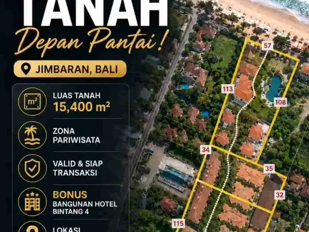jual tanah 154 are dan bangunan hotel 102 room pantai Jimbaran bali - Image 2 of 5