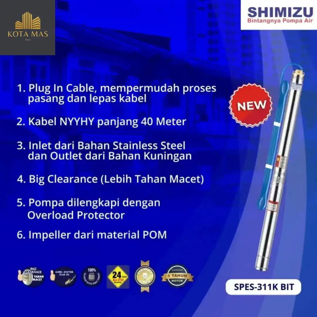 Pompa Air Celup Submersible Pump Shimizu 1/2 HP 3 Inch Kabel 40 Meter - Image 3 of 4