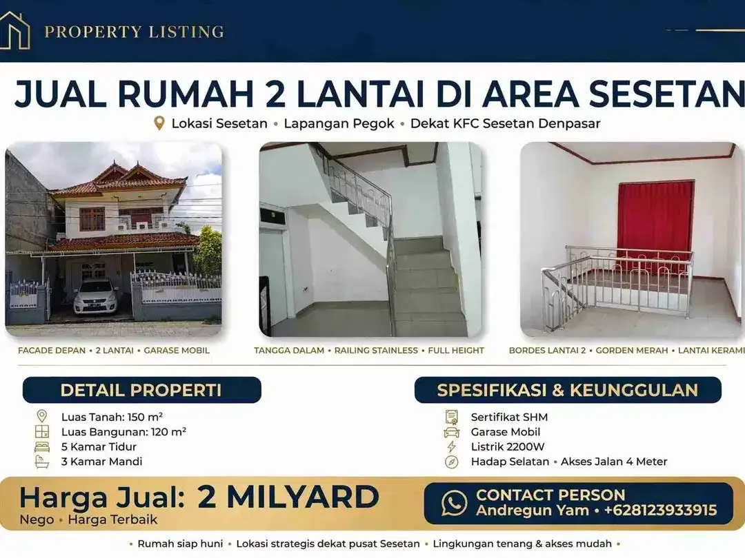 jual rumah 2 lantai , 1,5 are area Sesetan lap.Pegok Denpasar - Image 2 of 4