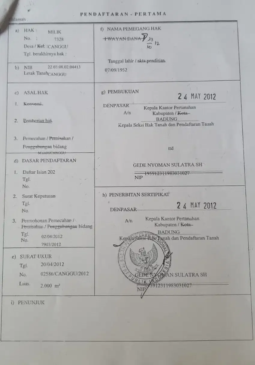 Dijual Tanah di Canggu Padang Linjong - Image 2 of 3