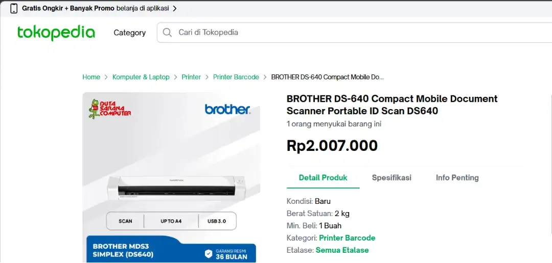 [FS] Scanner BROTHER DS-640 - Image 2 of 2