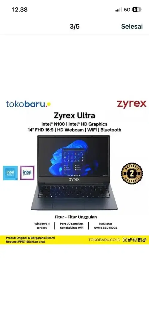 Laptop Zyrex Ultra N1000 Jarang Pakai, Masih Fresh! - Image 3 of 5