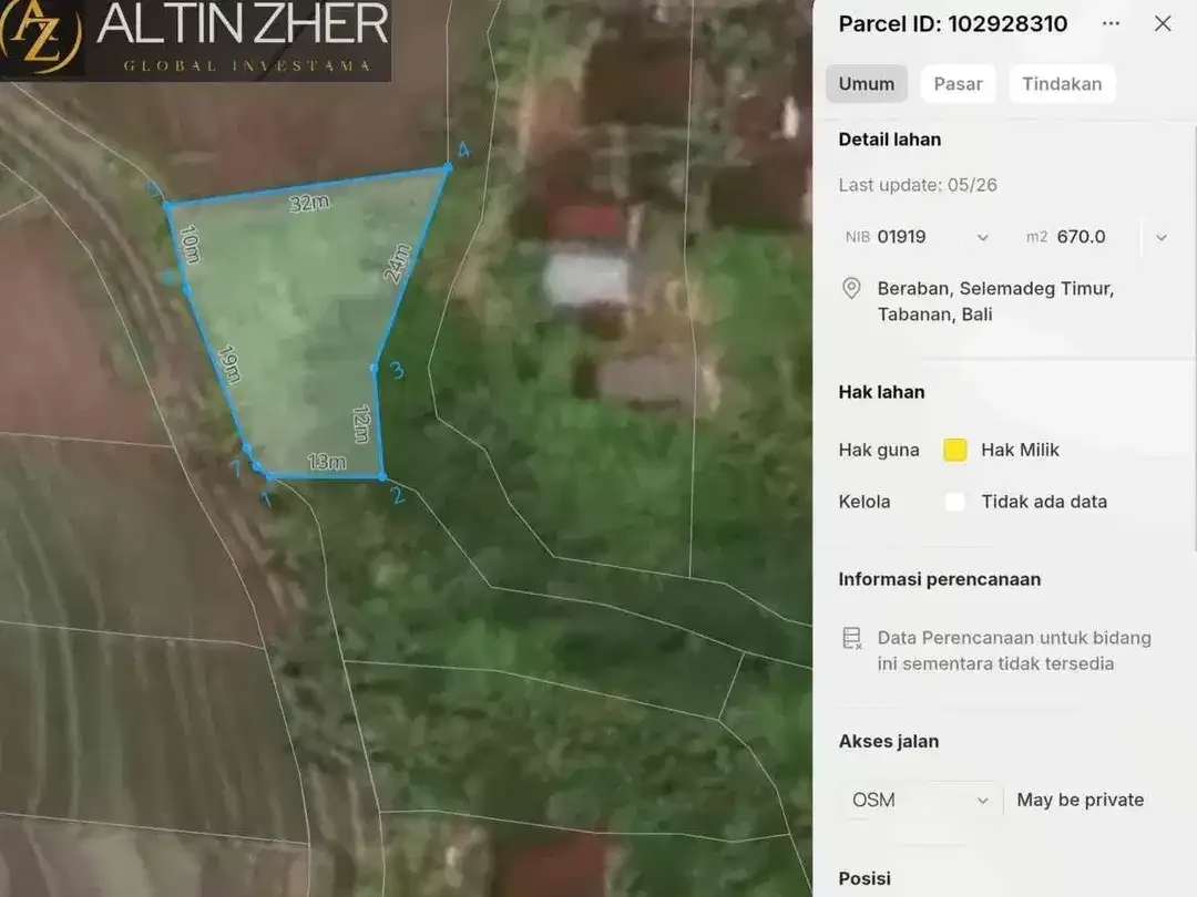Tanah murah jarang ada view sawah cocok untuk homestay,villa karena dekat pantai di beraban tabanan - Image 9 of 10