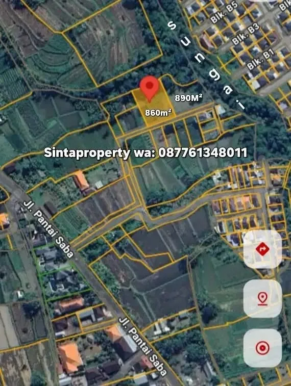 Jual TANAH VIEW SAWAH dan SUNGAI di PANTAI SABA BLAHBATU GIANYAR BALI - Image 5 of 10