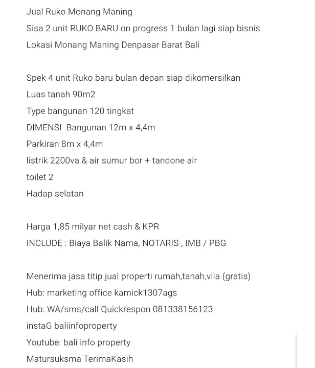 Jual Ruko Baru Monang Maning Denpasar Bali - Image 2 of 4