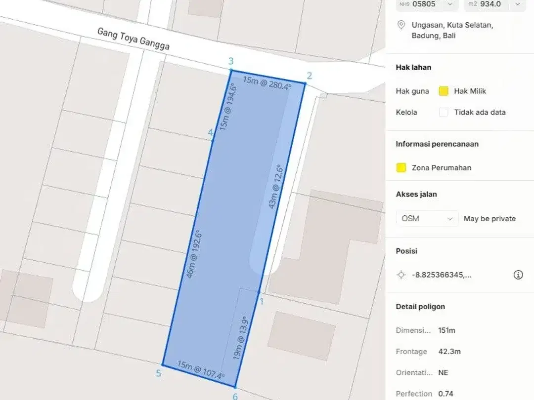 934 sqm Strategic Freehold Land for Sale in Ungasan South Kuta Near Uluwatu Main Road - Image 3 of 6