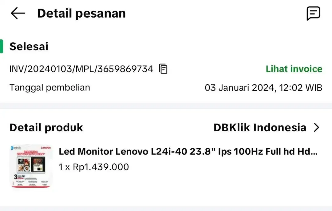 Lenovo L24i-40 - Monitor IPS untuk PC / Laptop FHD 100Hz - Image 2 of 2
