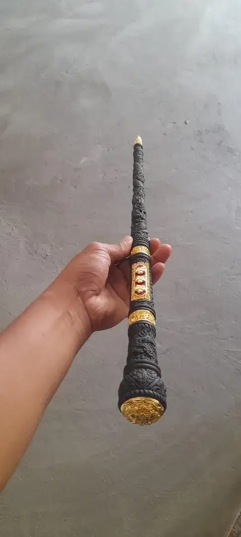 Tongkat komando material full bahan kayu jati kombinasi sepuh emas - Image 1 of 5