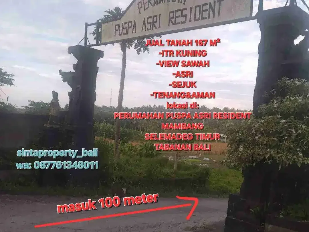 Jual Tanah 1,67are VIEW SAWAH, ITR perumahan di Puspa Asri Residence, Selemadeg Tabanan Bali - Image 5 of 10