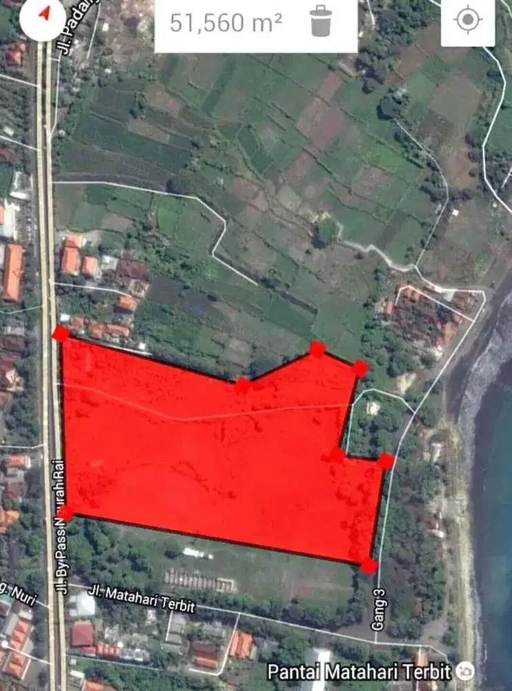 LAHAN LOKASI PINGGIR JALAN UTAMA PANTAI MATAHARI TERBIT SANUR - Image 3 of 10