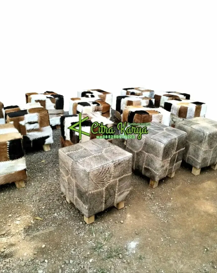 Stooll , ottomat kulit kambing asli ,kulit sapi asli leather cow - Image 3 of 4