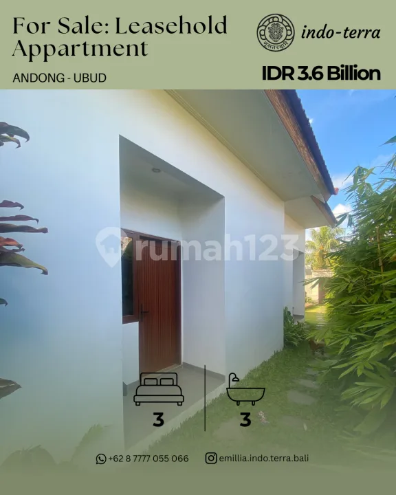 Apartemen 3Br di Andong Ubud - Leasehold 30 Tahun - Image 1 of 4
