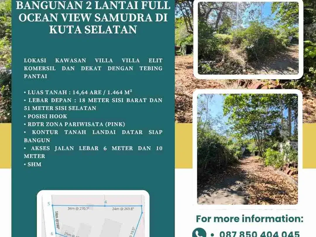 DIJUAL CEPAT TANAH BANGUNAN 2 LANTAI FULL OCEAN VIEW SAMUDRA DI KUTA SELATAN - Image 2 of 6